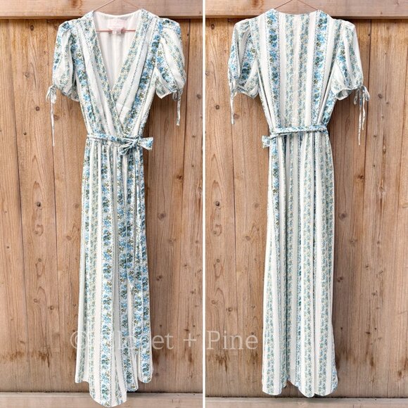 Gal Meets Glam Imogene Dress Ivory French Blue Stripe Size 2 Maxi Wrap - Picture 3 of 17
